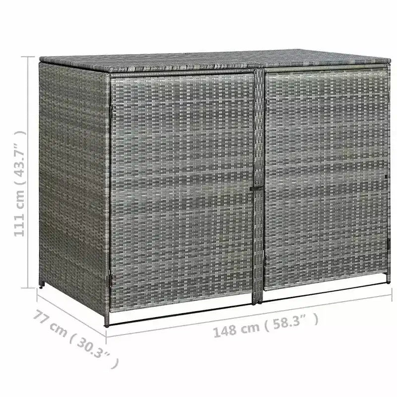 Abri double pour poubelle avec couvercle, rotin synthétique