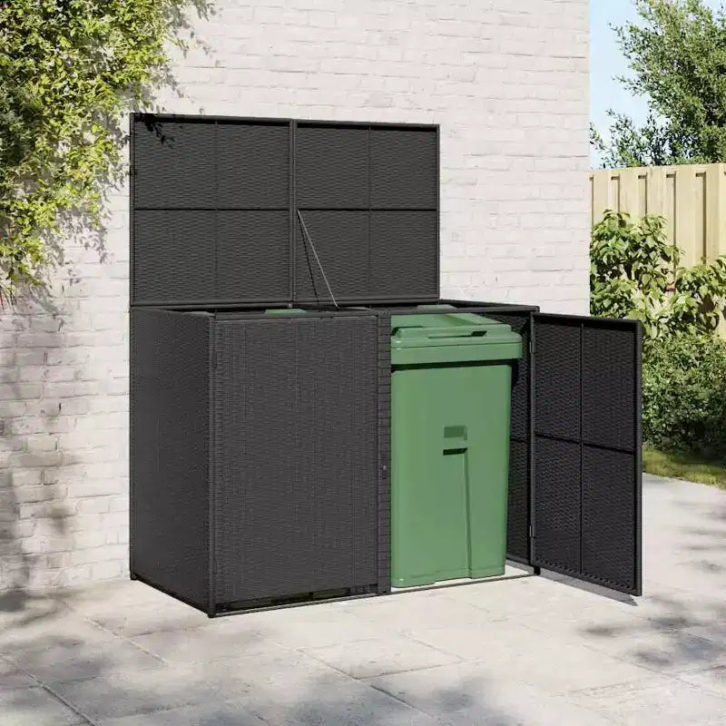 Abri double pour poubelle avec couvercle, rotin synthétique