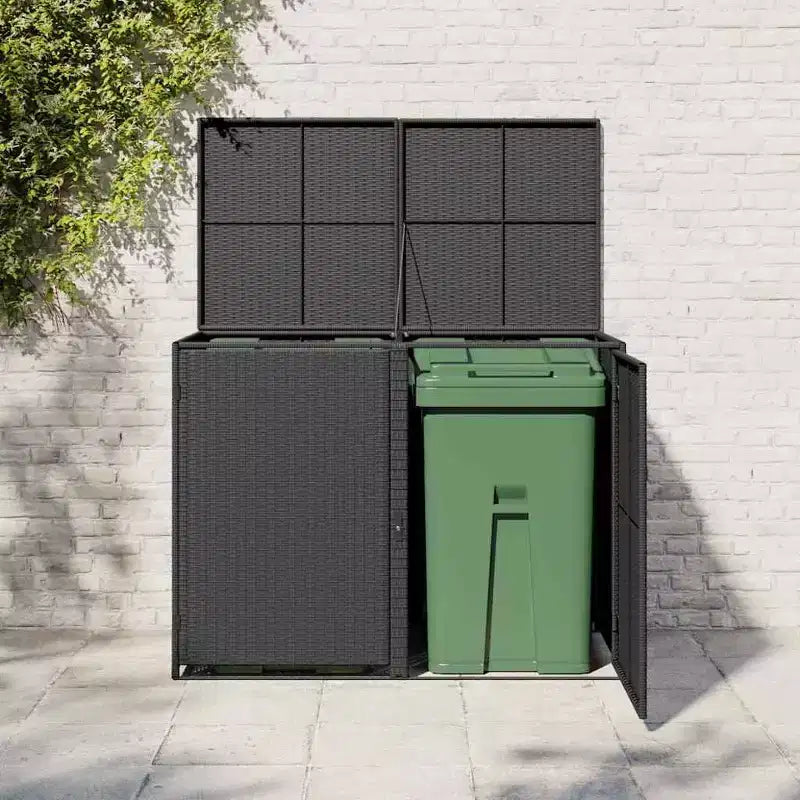 Abri double pour poubelle avec couvercle, rotin synthétique