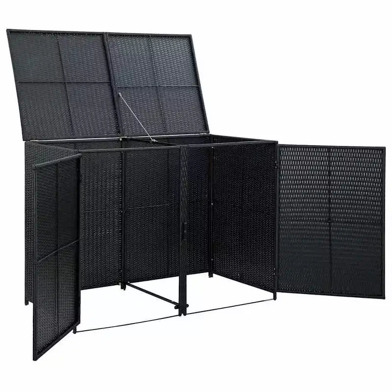 Abri double pour poubelle avec couvercle, rotin synthétique