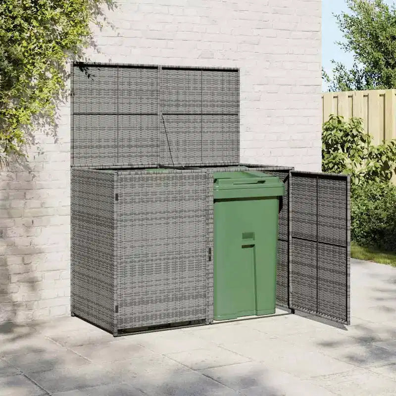 Abri double pour poubelle avec couvercle, rotin synthétique
