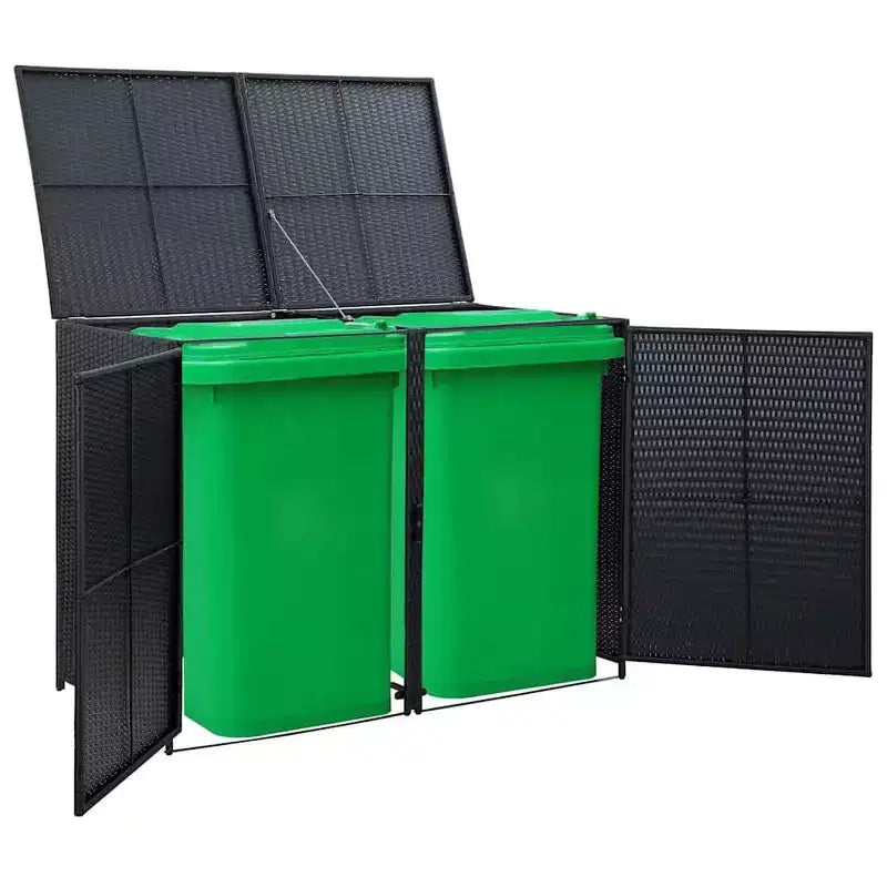 Abri double pour poubelle avec couvercle, rotin synthétique