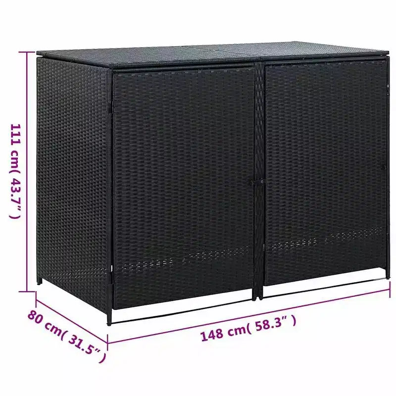 Abri double pour poubelle avec couvercle, rotin synthétique