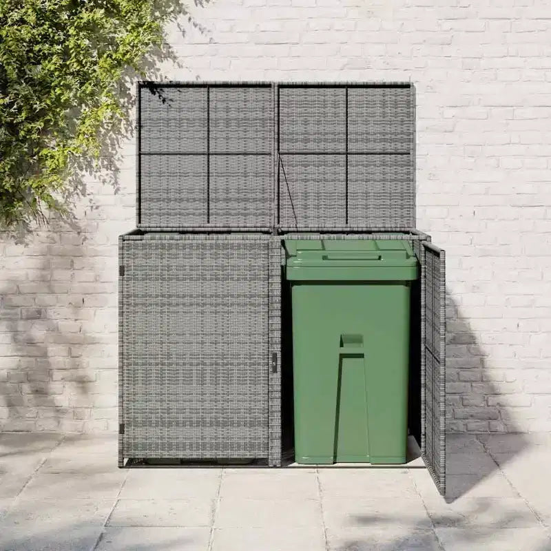 Abri double pour poubelle avec couvercle, rotin synthétique
