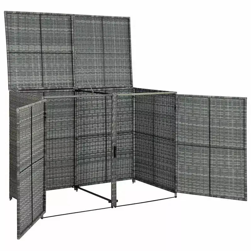 Abri double pour poubelle avec couvercle, rotin synthétique