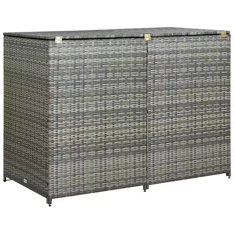 vidaXL Double Wheelie Bin Shed with Lid, Poly Rattan