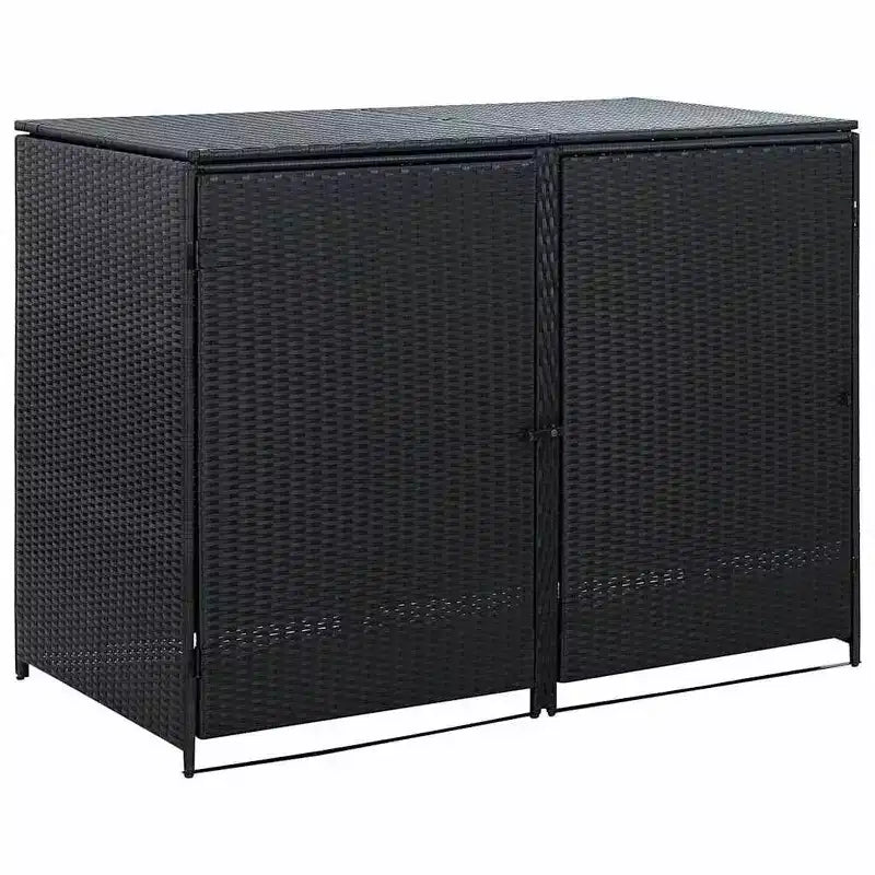Abri double pour poubelle avec couvercle, rotin synthétique