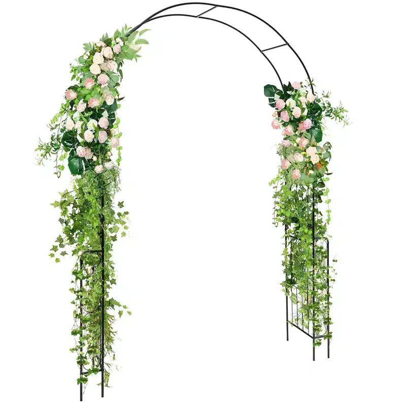 Costway Garden Arch Arbor Trellis 7.9 FT Metal Pergola Arbor w/ Elegant Pattern & Arc Top Design Galvanized Metal Pipes