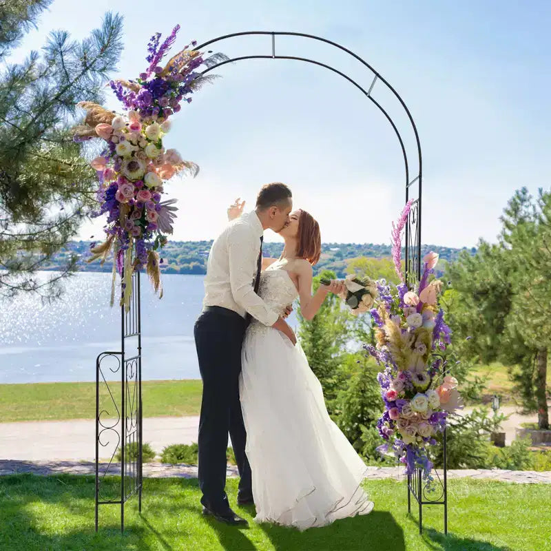 Garden Arch Arbor Trellis 7.9 FT Metal Pergola Arbor w/ Elegant Pattern & Arc Top Design Galvanized Metal Pipes