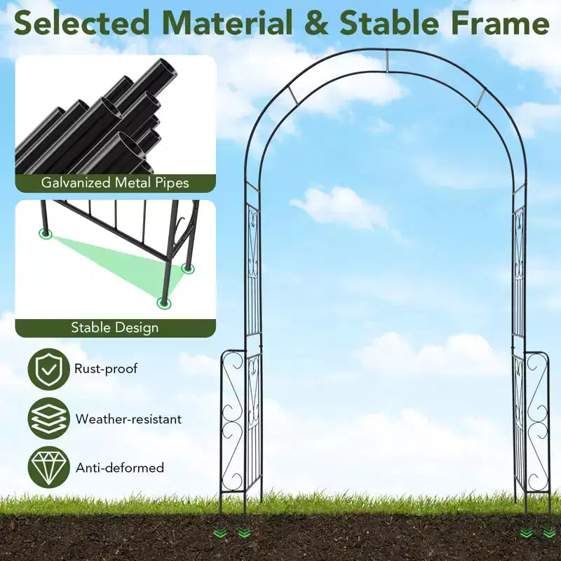 Arche de jardin tonnelle treillis 2,4 m Pergola en métal avec motif élégant et design en arc tuyaux en métal galvanisé