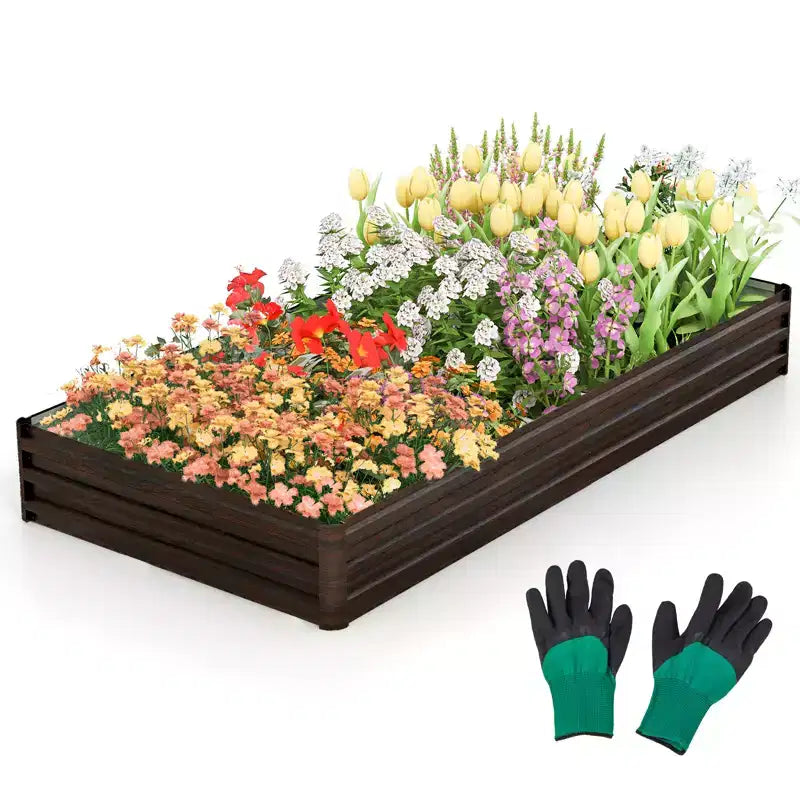 Costway Raised Garden Bed 8 x 4 x 1 ft Metal Planter Box with Middle Reinforced Bracket Rectangular Raised Garden Box
