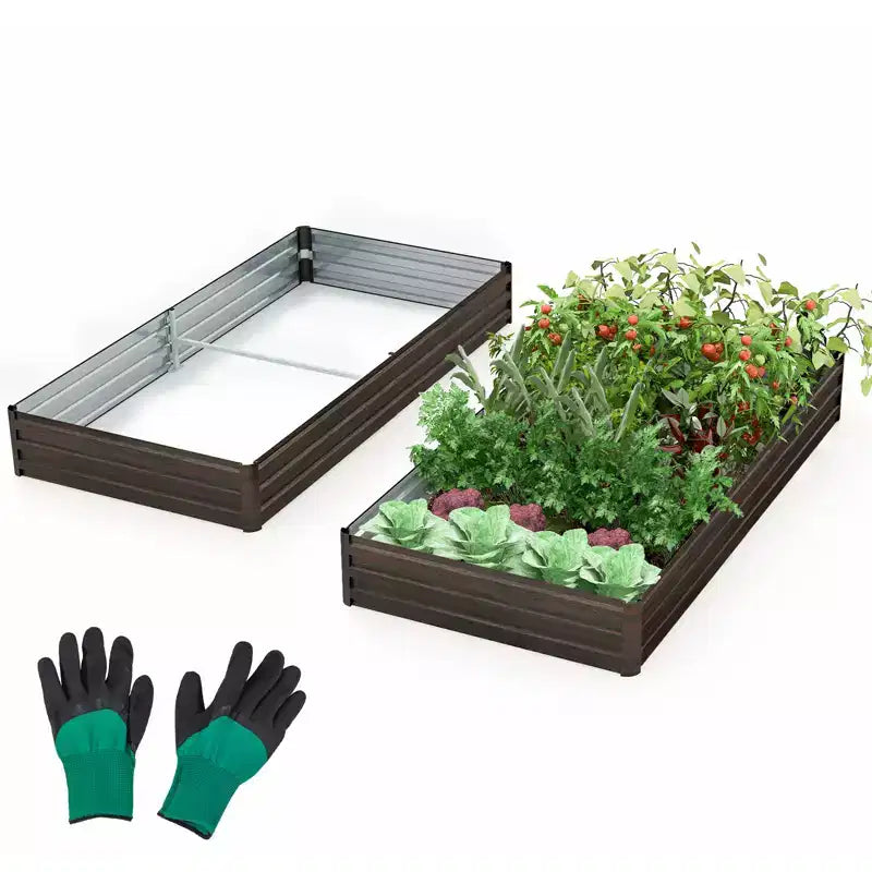 Carré potager surélevé en métal 240 x 120 x 30 cm avec support central renforcé, rectangulaire