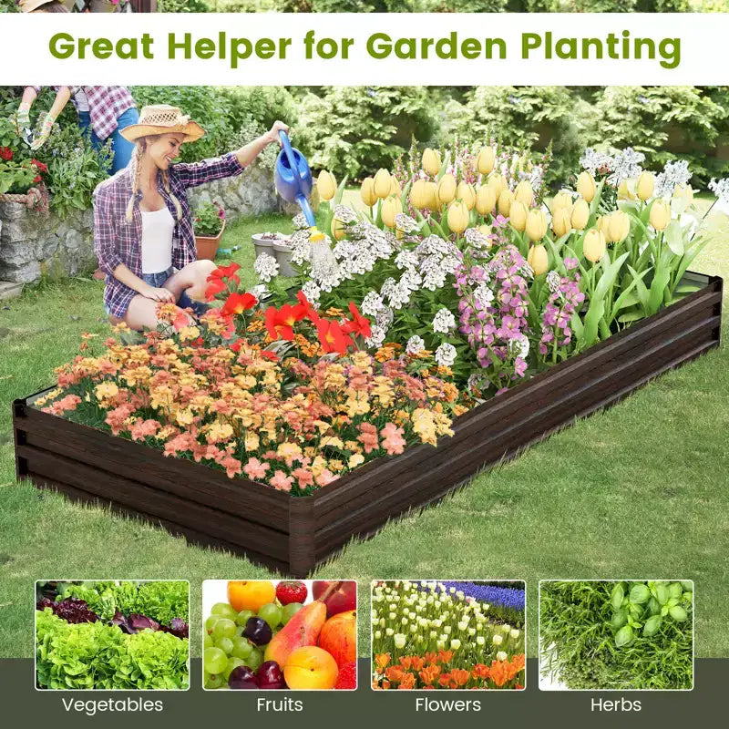 Carré potager surélevé en métal 240 x 120 x 30 cm avec support central renforcé, rectangulaire