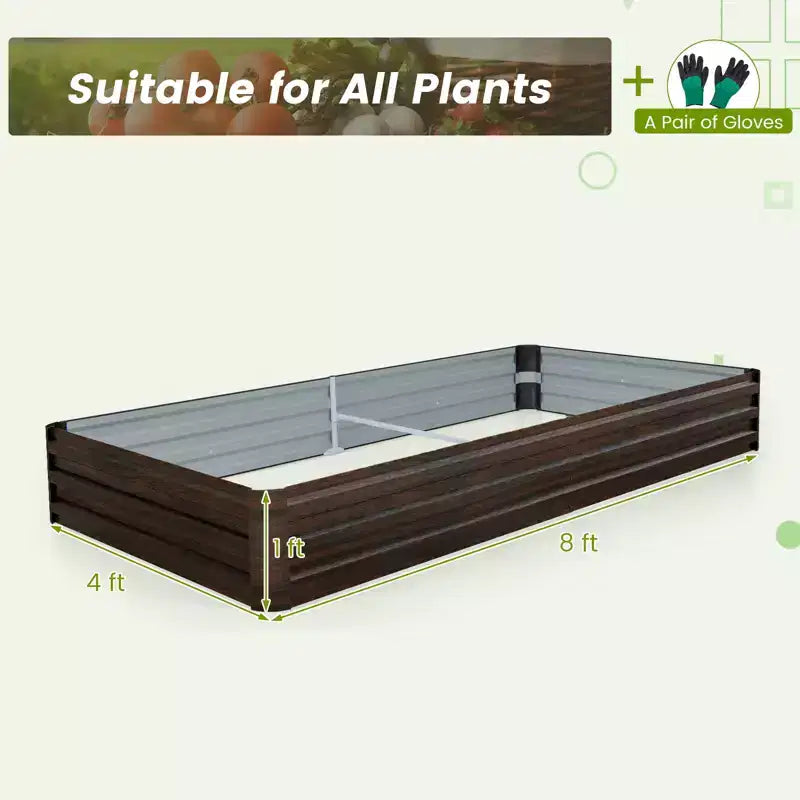 Carré potager surélevé en métal 240 x 120 x 30 cm avec support central renforcé, rectangulaire