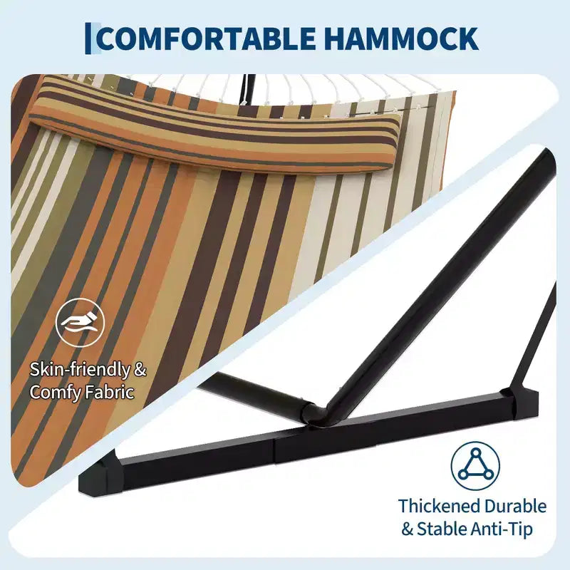 Hamac double avec support et oreiller - Transat d'extérieur portable 200 kg avec corde d'équilibre