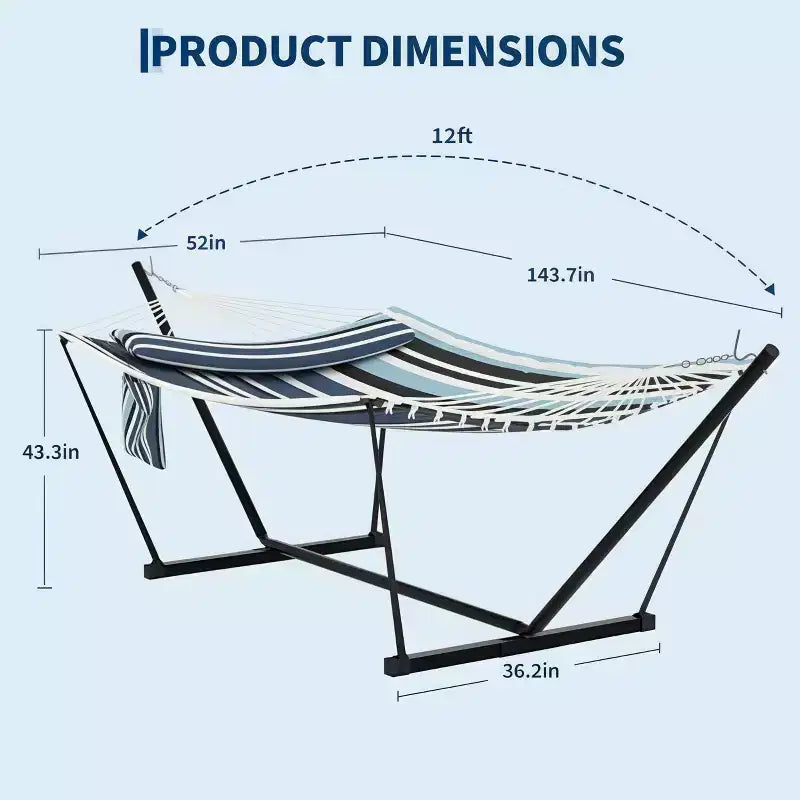 Hamac double avec support et oreiller - Transat d'extérieur portable 200 kg avec corde d'équilibre