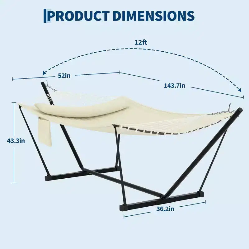 Hamac double avec support et oreiller - Transat d'extérieur portable 200 kg avec corde d'équilibre
