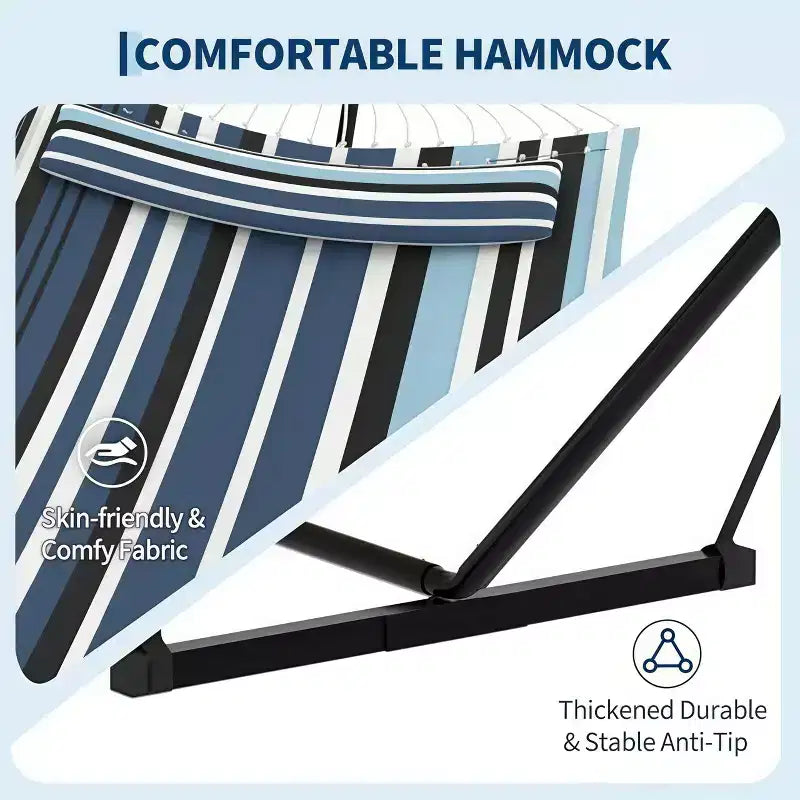 Hamac double avec support et oreiller - Transat d'extérieur portable 200 kg avec corde d'équilibre