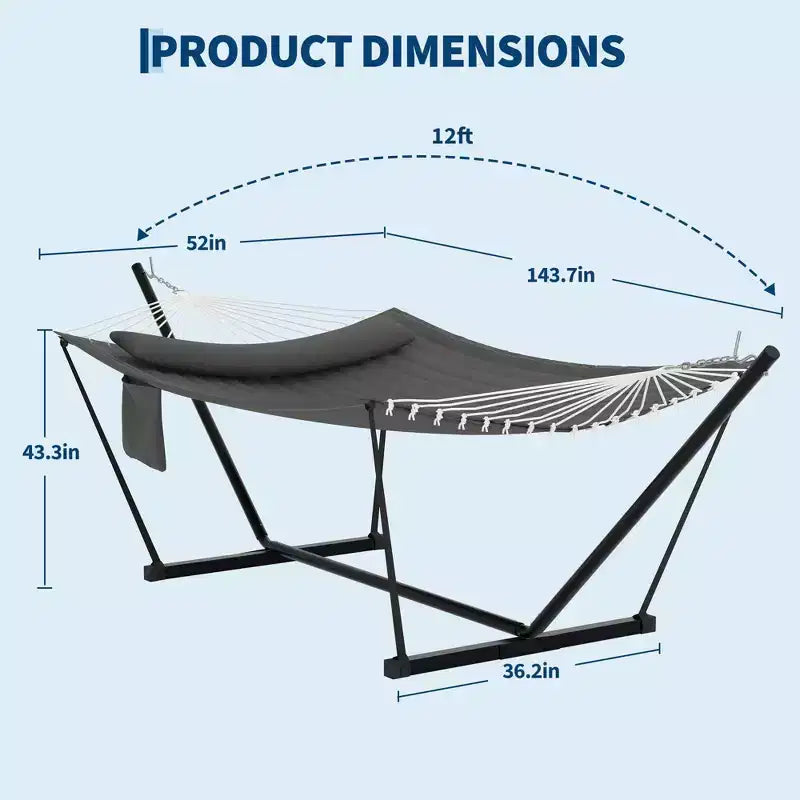 Hamac double avec support et oreiller - Transat d'extérieur portable 200 kg avec corde d'équilibre