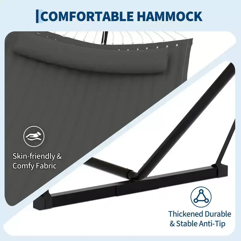 Hamac double avec support et oreiller - Transat d'extérieur portable 200 kg avec corde d'équilibre