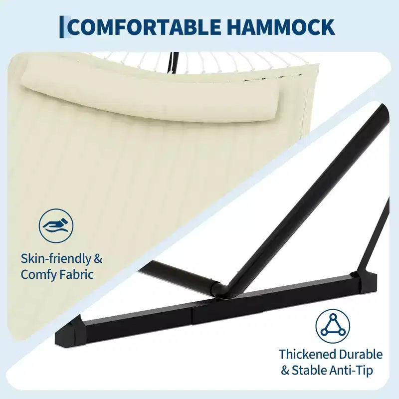 Hamac double avec support et oreiller - Transat d'extérieur portable 200 kg avec corde d'équilibre