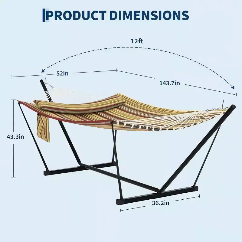 Hamac double avec support et oreiller - Transat d'extérieur portable 200 kg avec corde d'équilibre