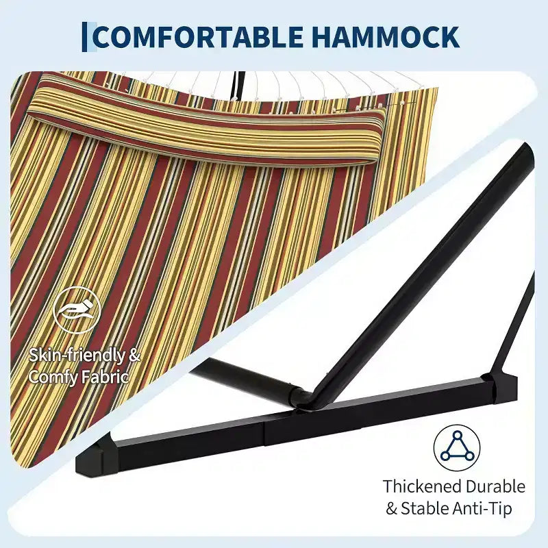 Hamac double avec support et oreiller - Transat d'extérieur portable 200 kg avec corde d'équilibre