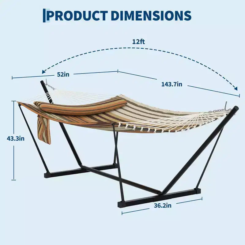 Hamac double avec support et oreiller - Transat d'extérieur portable 200 kg avec corde d'équilibre