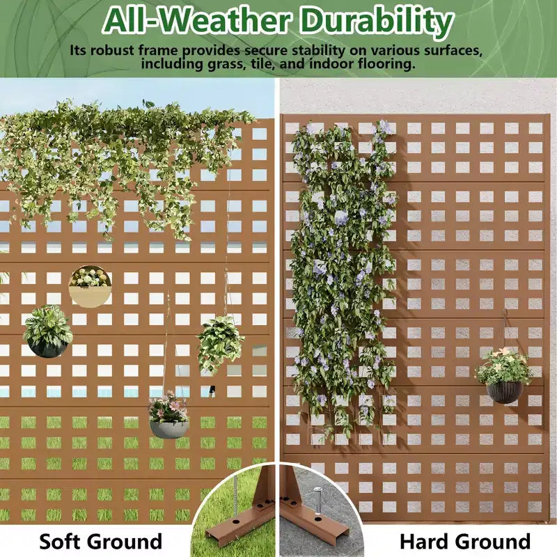 Panneau d'intimité extérieur en métal, clôture décorative autoportante et séparateur de pièce, treillis extérieur toutes saisons pour plantes grimpantes pour terrasse et jardin