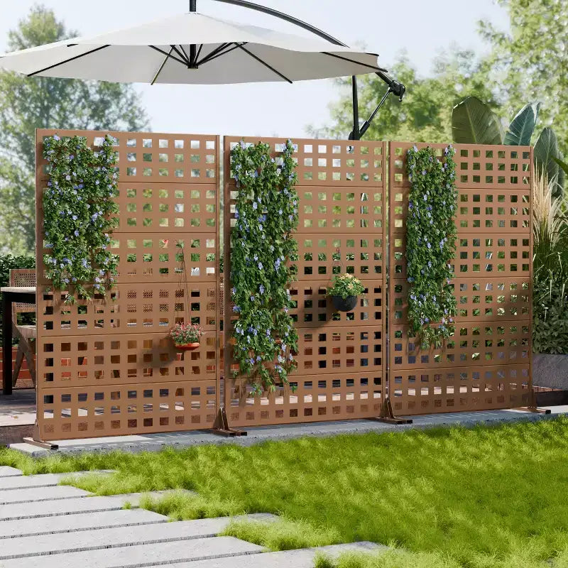 Panneau d'intimité extérieur en métal, clôture décorative autoportante et séparateur de pièce, treillis extérieur toutes saisons pour plantes grimpantes pour terrasse et jardin