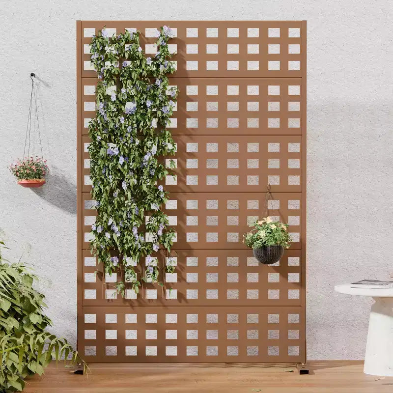 Panneau d'intimité extérieur en métal, clôture décorative autoportante et séparateur de pièce, treillis extérieur toutes saisons pour plantes grimpantes pour terrasse et jardin