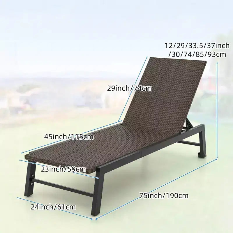 Chaise longue inclinable d'extérieur en rotin PE avec roulettes, parfaite pour la détente au bord de la piscine