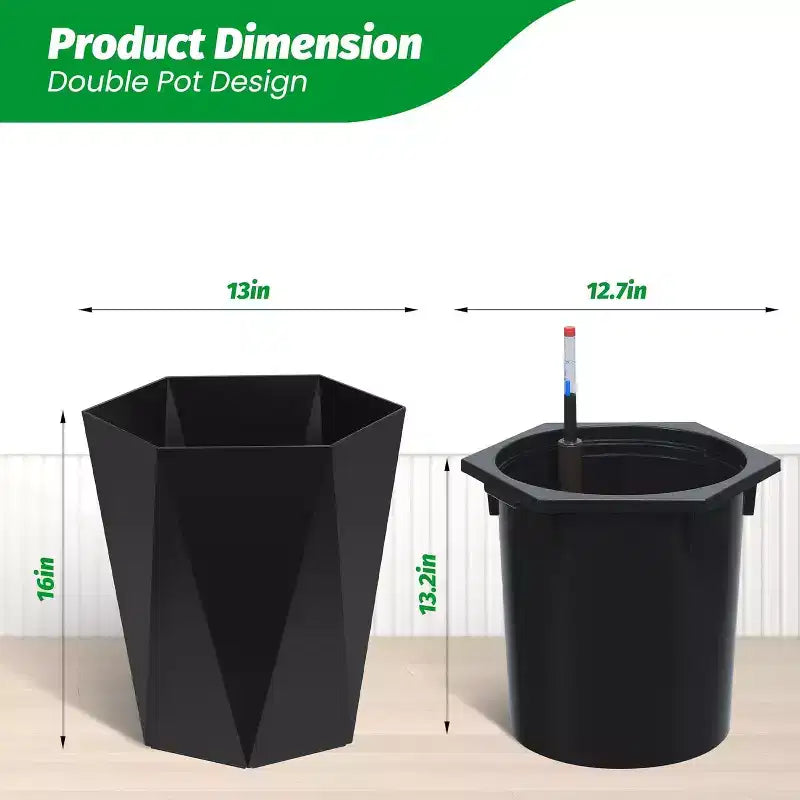 Grandes jardinières d'extérieur, jardinières de grande taille pour plantes d'extérieur et d'intérieur, pots de fleurs noirs pour porche avec drainage intégré