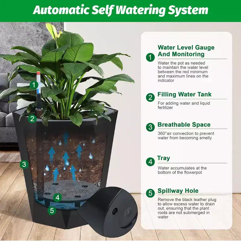 Grandes jardinières d'extérieur, jardinières de grande taille pour plantes d'extérieur et d'intérieur, pots de fleurs noirs pour porche avec drainage intégré