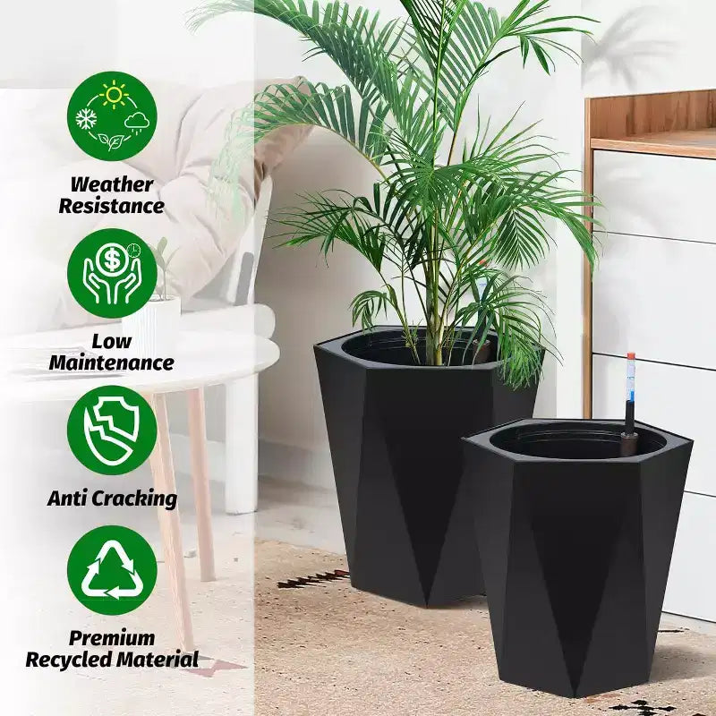Grandes jardinières d'extérieur, jardinières de grande taille pour plantes d'extérieur et d'intérieur, pots de fleurs noirs pour porche avec drainage intégré