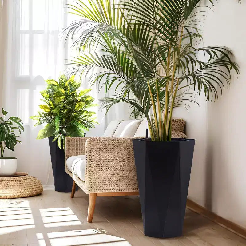 Tall Outdoor Planters, Large Planters for Outdoor Indoor Plants, Black Front Porch Planter Flower Tree Plant Pots with Built-in Drainage
