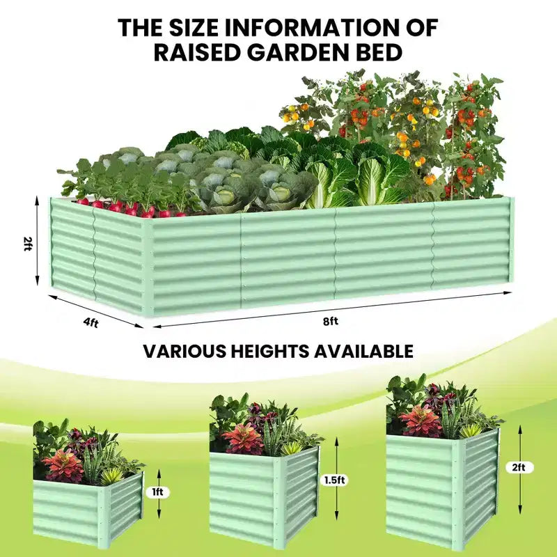 Carré potager surélevé, Carrés potagers surélevés en métal pour l'extérieur, Bac de jardinière rectangulaire pour la plantation de plantes, légumes et fleurs, 244 x 122 x 61 cm, Vert