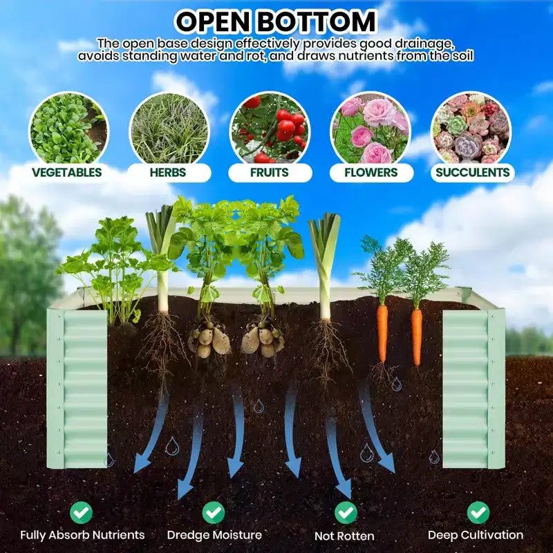 Carré potager surélevé, Carrés potagers surélevés en métal pour l'extérieur, Bac de jardinière rectangulaire pour la plantation de plantes, légumes et fleurs, 244 x 122 x 61 cm, Vert
