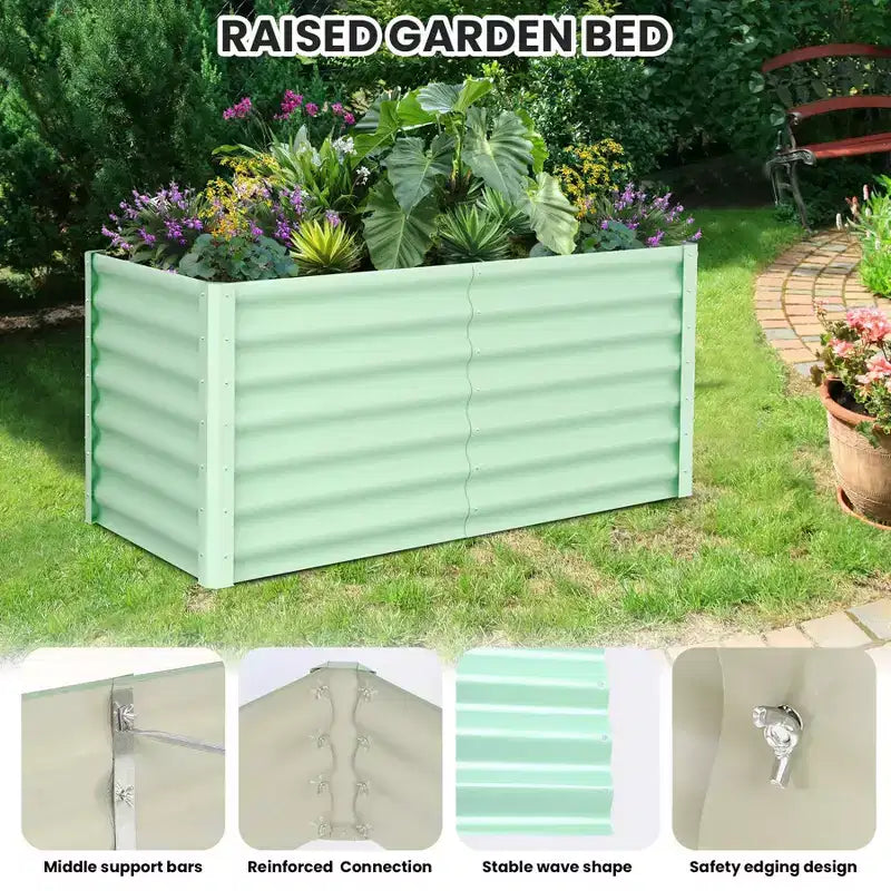 Carré potager surélevé, Carrés potagers surélevés en métal pour l'extérieur, Bac de jardinière rectangulaire pour la plantation de plantes, légumes et fleurs, 244 x 122 x 61 cm, Vert