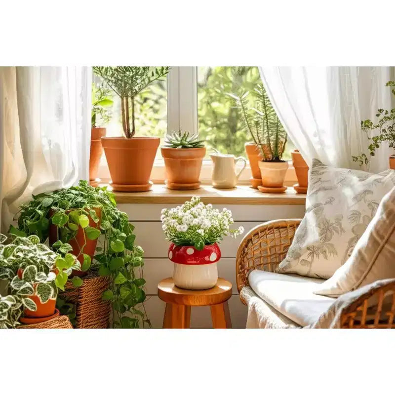 Decorative Ceramic and Porcelain Mushroom-Shaped Design Planter - Indoor Home and Outdoor Garden Decor - 5 White