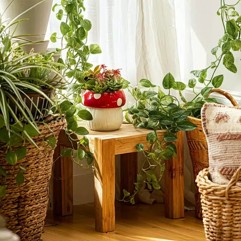 Jardinière décorative en céramique et porcelaine en forme de champignon - Décoration intérieure et extérieure - 5 blanche