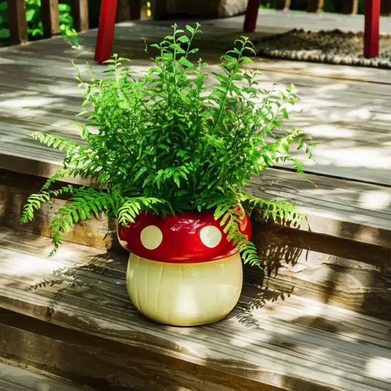Jardinière décorative en céramique et porcelaine en forme de champignon - Décoration intérieure et extérieure - 5 blanche