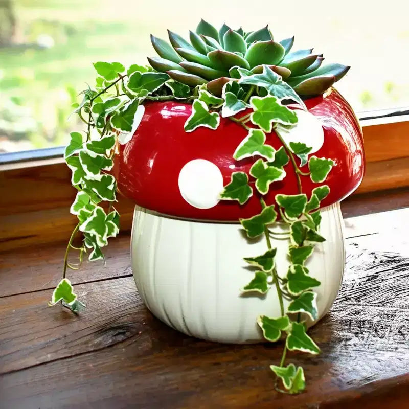 Jardinière décorative en céramique et porcelaine en forme de champignon - Décoration intérieure et extérieure - 5 blanche