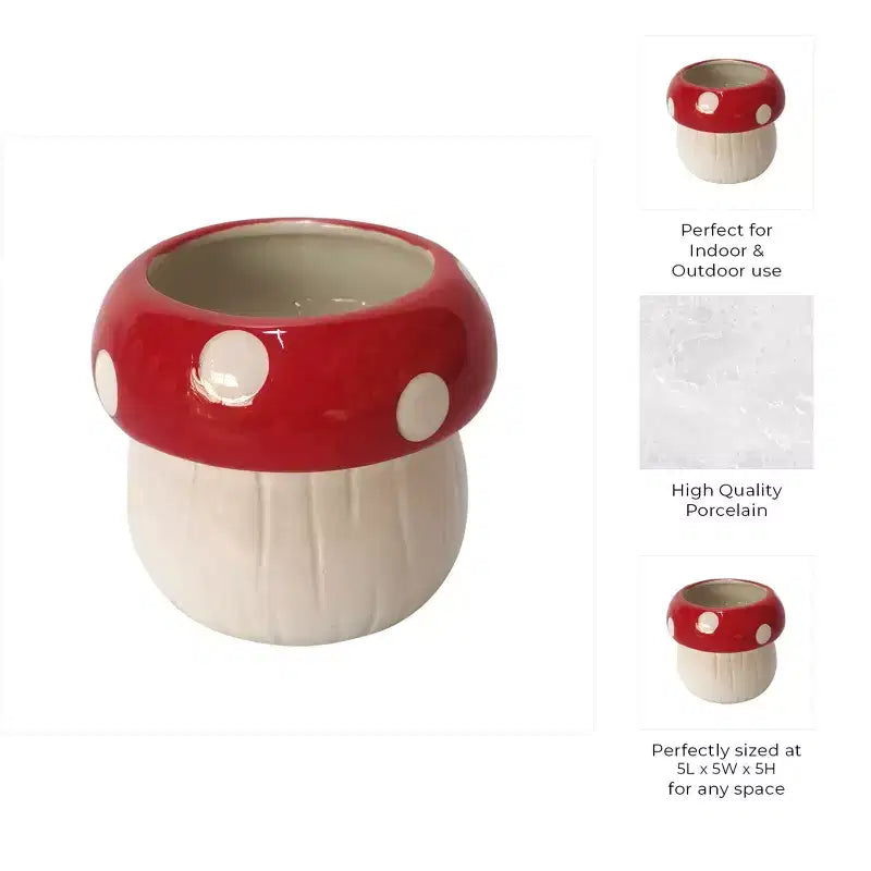 Jardinière décorative en céramique et porcelaine en forme de champignon - Décoration intérieure et extérieure - 5 blanche