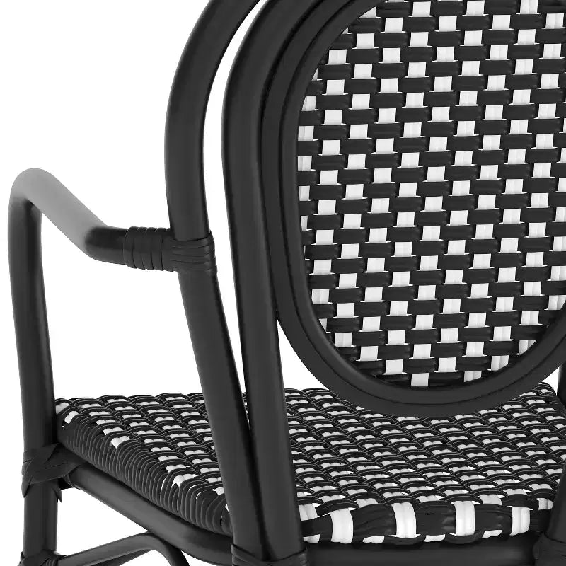 Chaise bistrot empilable professionnelle avec accoudoirs, en rotin PE et aluminium, pour l'intérieur et l'extérieur