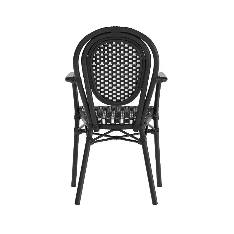 Chaise bistrot empilable professionnelle avec accoudoirs, en rotin PE et aluminium, pour l'intérieur et l'extérieur