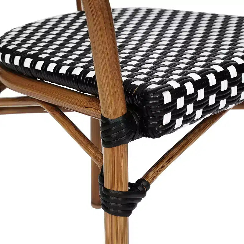 Chaise bistrot empilable professionnelle avec accoudoirs, en rotin PE et aluminium, pour l'intérieur et l'extérieur