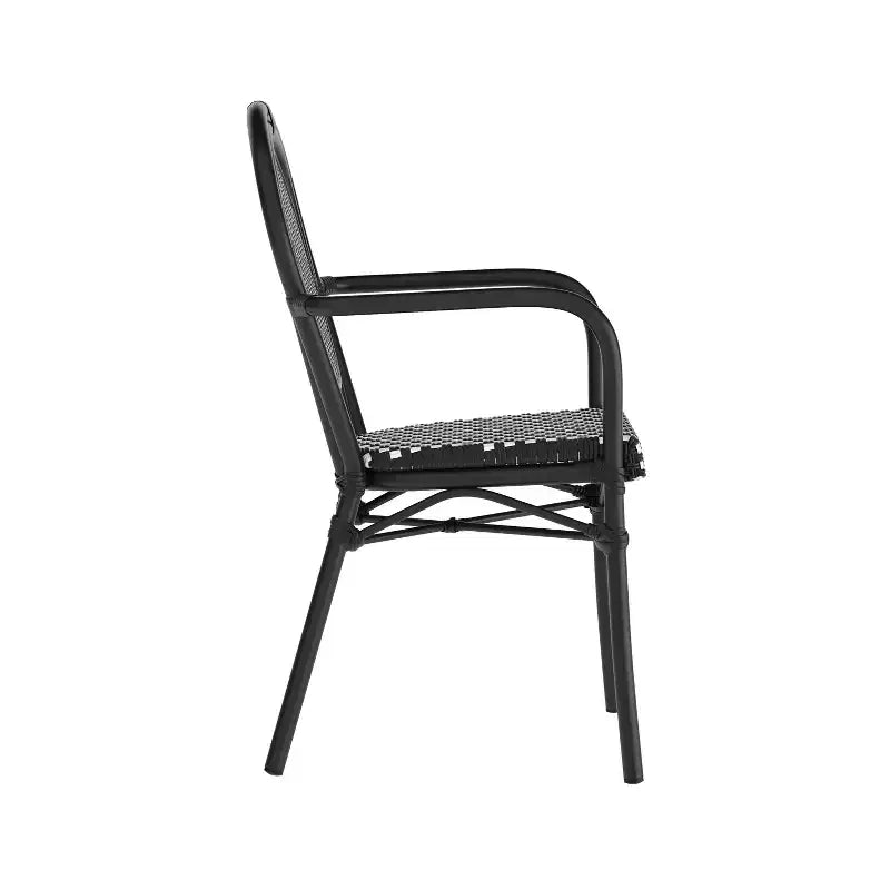 Chaise bistrot empilable professionnelle avec accoudoirs, en rotin PE et aluminium, pour l'intérieur et l'extérieur