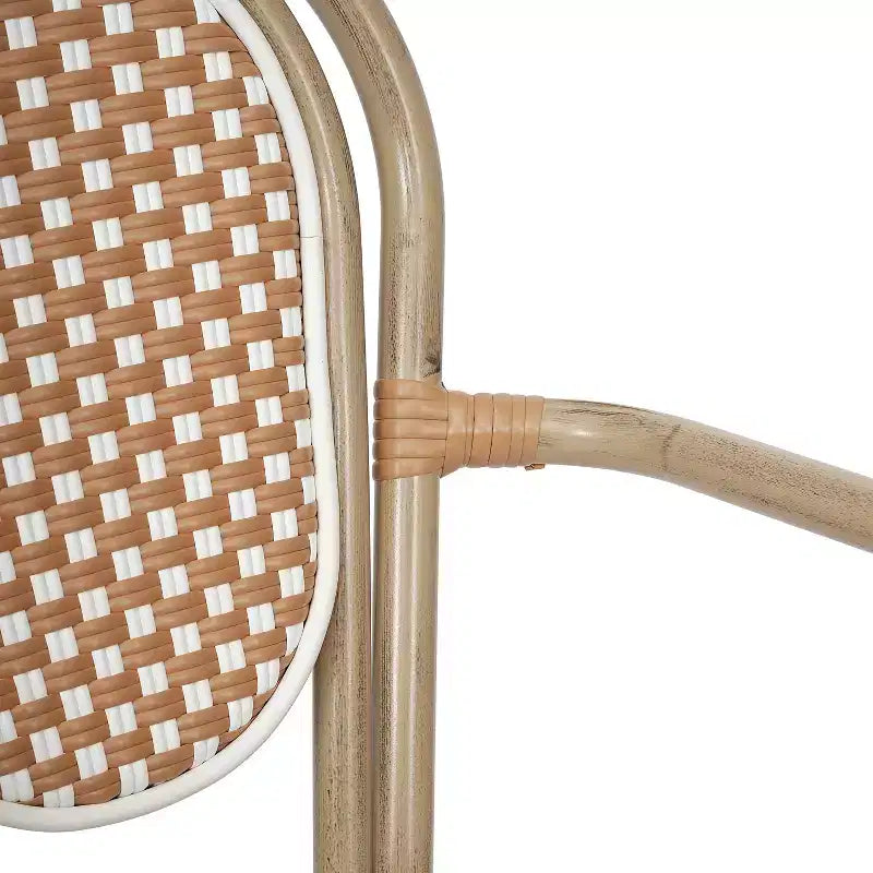 Chaise bistrot empilable professionnelle avec accoudoirs, en rotin PE et aluminium, pour l'intérieur et l'extérieur