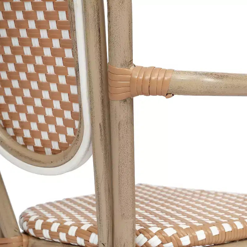 Chaise bistrot empilable professionnelle avec accoudoirs, en rotin PE et aluminium, pour l'intérieur et l'extérieur